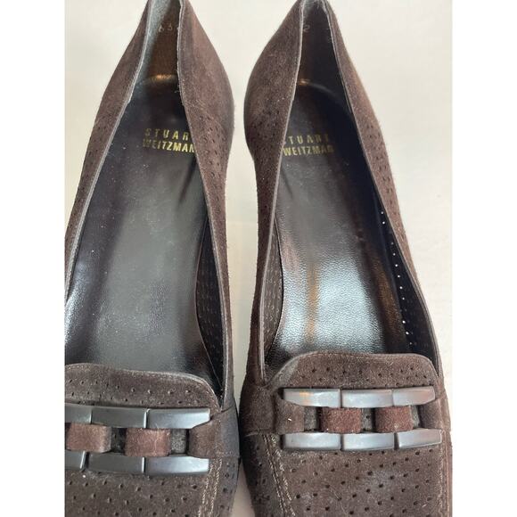 Stuart Weitzman Pump Heels Size 8.5 Brown Suede Square Toe Preppy Twee - Picture 9 of 13